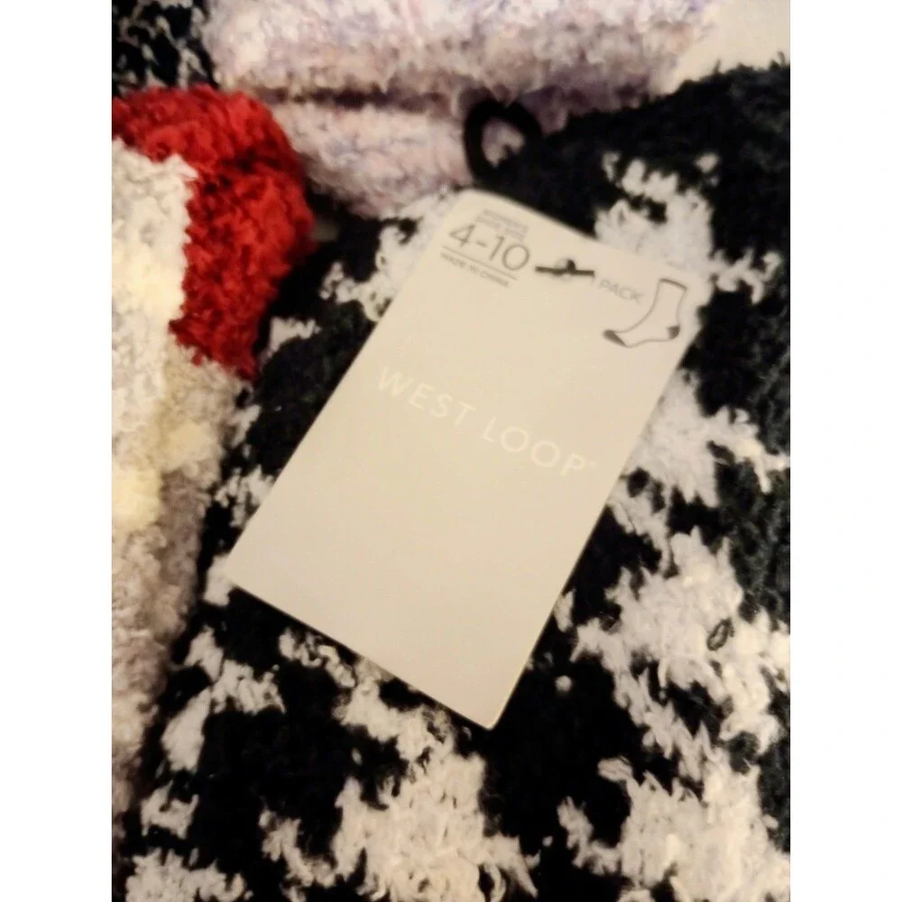 NWT 4pair West Loop Fuzzy Socks sz 4-10 Womens Multi Color Cozy Comfort